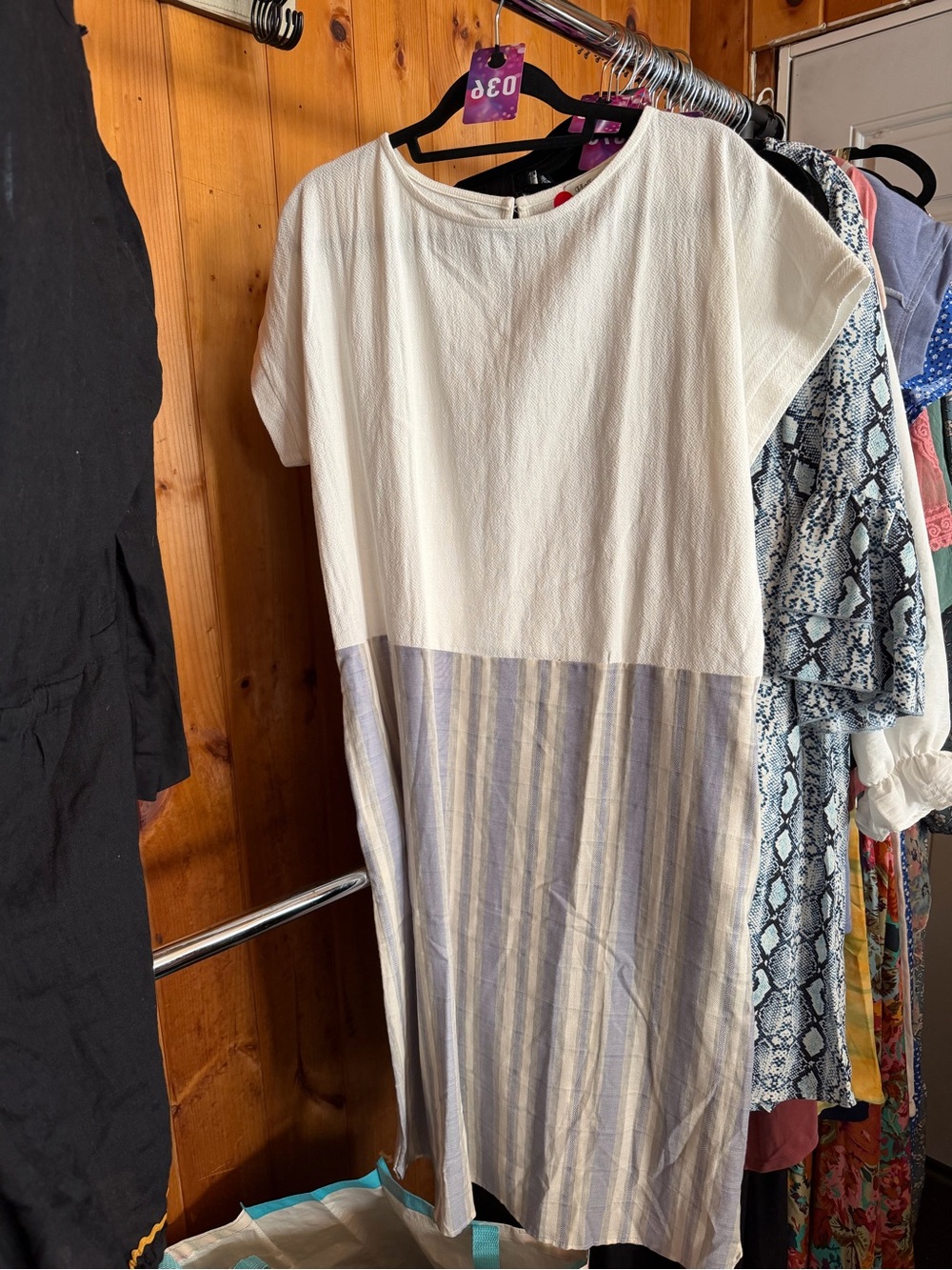 Casual Two-Tone White and Light Blue Stripe Women’s Dress